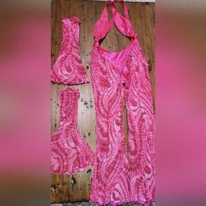 Pink Tie-Dye Halter Jumpsuit Set